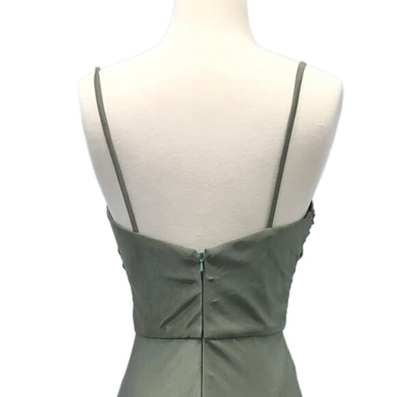 New Long Sheath Sleeveless Ruched Bridesmaid Dress w/ Leg Slit & V-Neck DQ 4288 - Picture 5 of 9